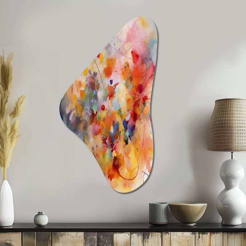 «Colorful Transformations Of Flow II», art mural asymétrique abstrait en forme de Boomerang, H 39 po x l 21 po