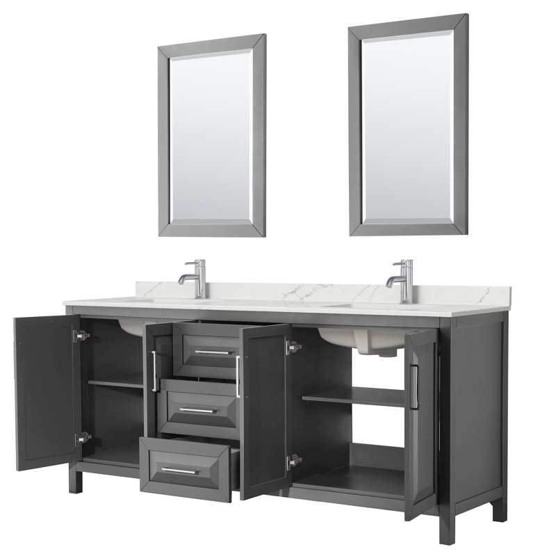 Daria 80'' W Vanity, Giotto Quartz, Gray, Polished Chrome