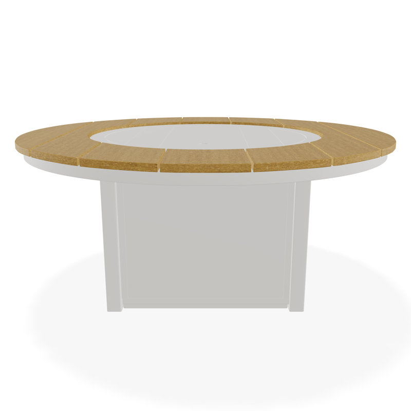 54" Round Rustic Polymer Fire Table with Propane Shelf, Snow/Teak