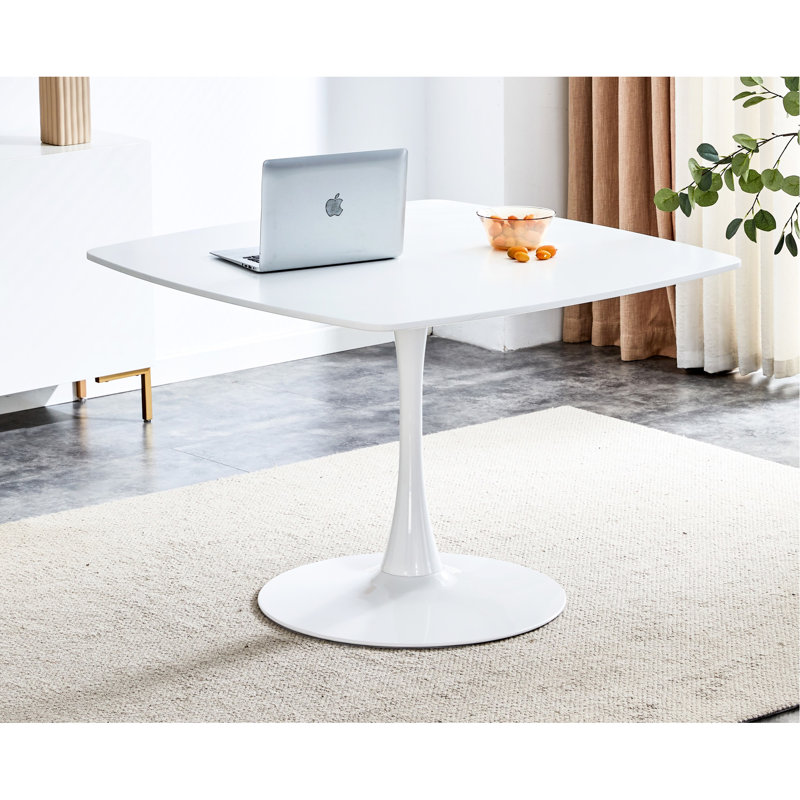 Table de salle à manger 4-6 sièges blanche, 42,1 po avec plateau d'usure et pieds en métal, Blanc