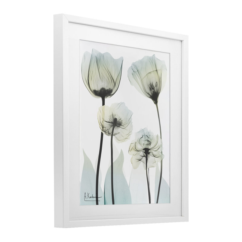 Impression florale de luxe sous-marine, signée Albert Koetsier, H 21 po x l 17 po, Bord de mer blanc sous verre encadré