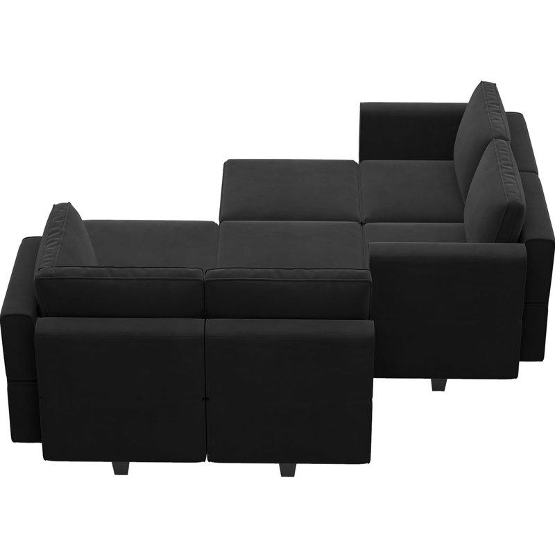 Canapé modulaire rembourré en velours avec rangement 90,2 po Teangela, Velours noir