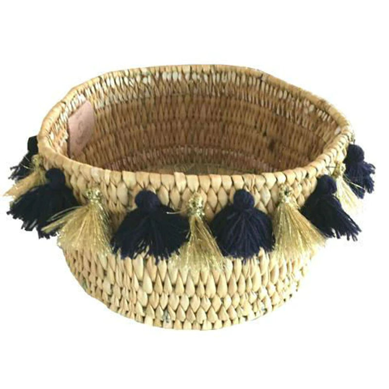 Petit panier avec pompons Séverine, Marine / doré