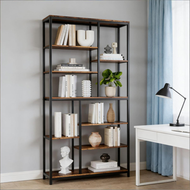 Tall Bookcase Shelving,Staggered Etagere,Versatile Bookcase