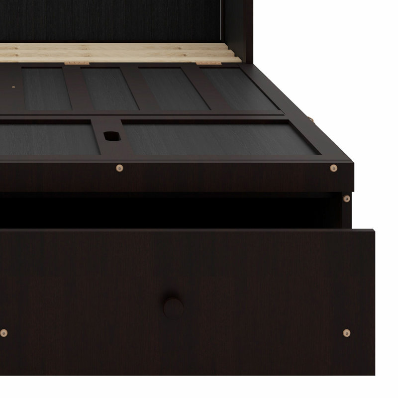 Lit escamotable avec port USB et grand tiroir, Lit double, Espresso