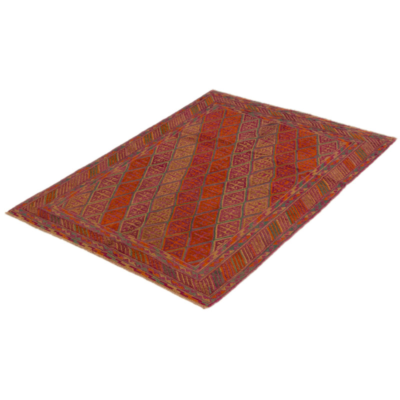 Tapis orange brûlé / mauve noué à la main de conception unique 4 pi 9 po x 6 pi 3 po Joelene