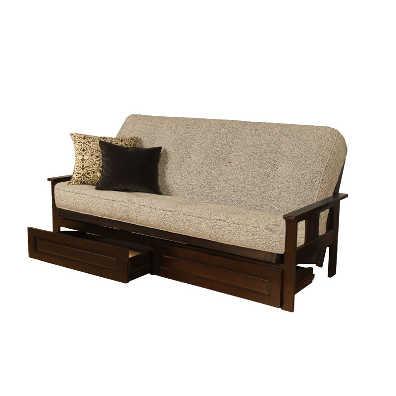 Le cadre de futon double Stratford comprend des tiroirs de rangement et un matelas, Innerspring, Gris Canton, Espresso