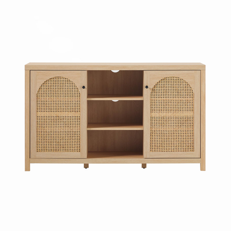 Charming Transitional Sideboard with Stylish Rattan Panels and Versatile Storage