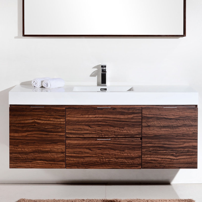 Radersburg 59'' Single Bathroom Vanity with Acrylic Top, Walnut