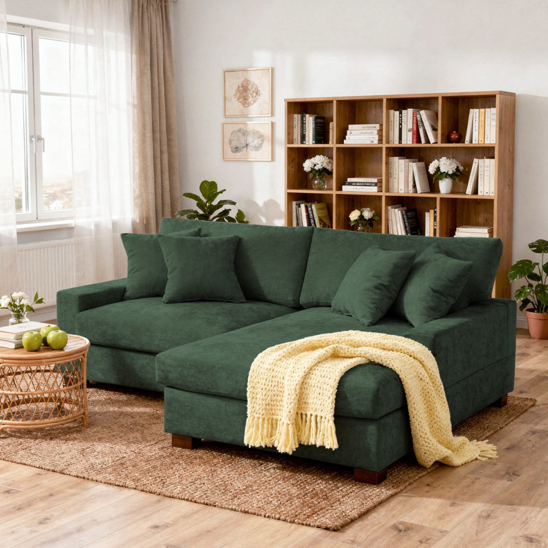 Canapé modulaire en chenille 2 pièces, Chenille verte, Face à la droite