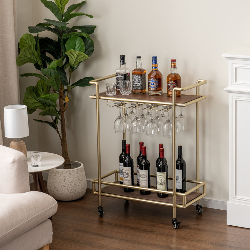 Warvan Freestanding Bar Cart Wine Glasses Bottle Rack Serving Cart