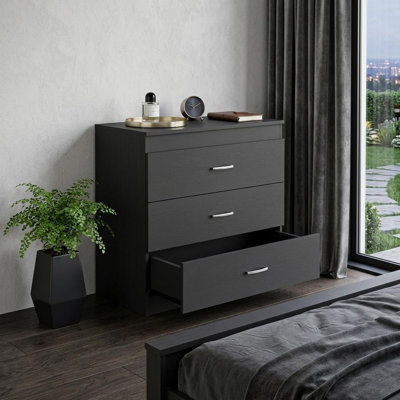 Commode 31 po à trois tiroirs en bois noir