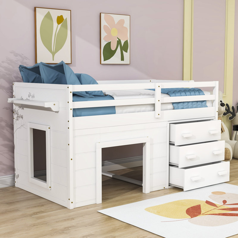 Lit mezzanine en bois avec lit simple, Blanc
