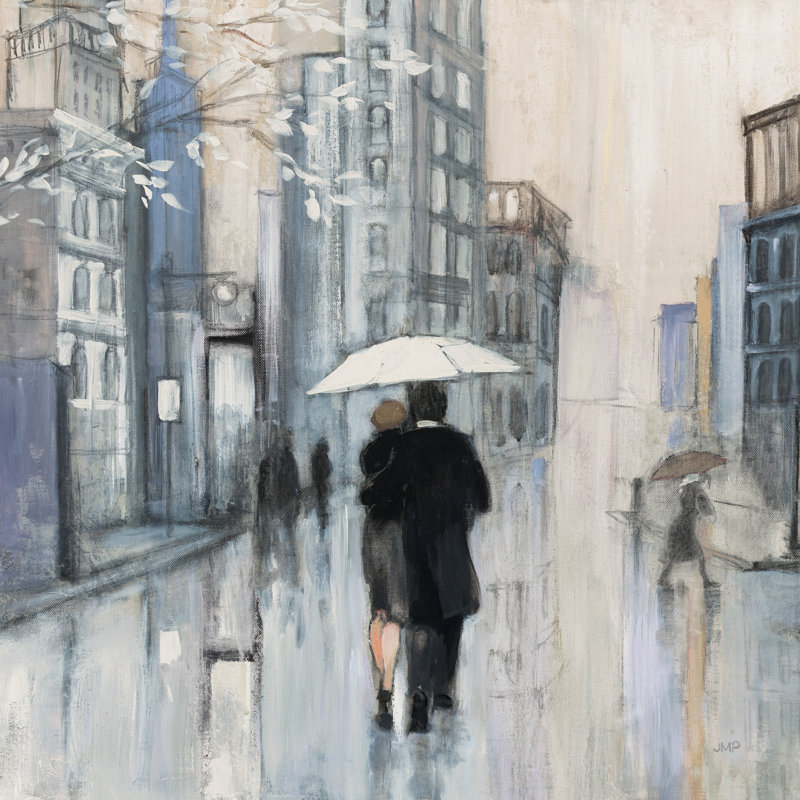 Pluie printanière, New York, neutre, H 36 po x l 36 po, Oui, Cadre doré simple