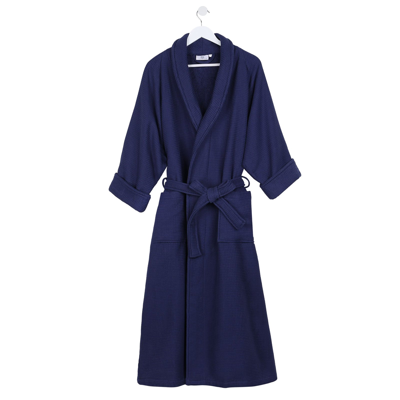 McPhail Waffle Weave Bathrobe, Navy Blue, S