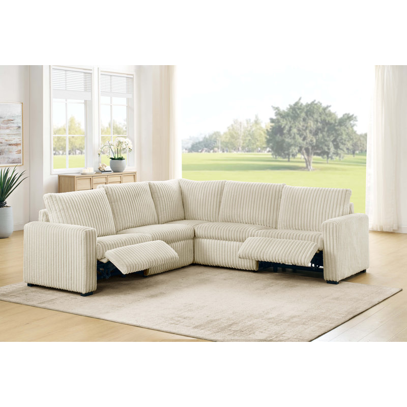 Canapé modulaire inclinable électrique Rkanpelna, Velours côtelé beige