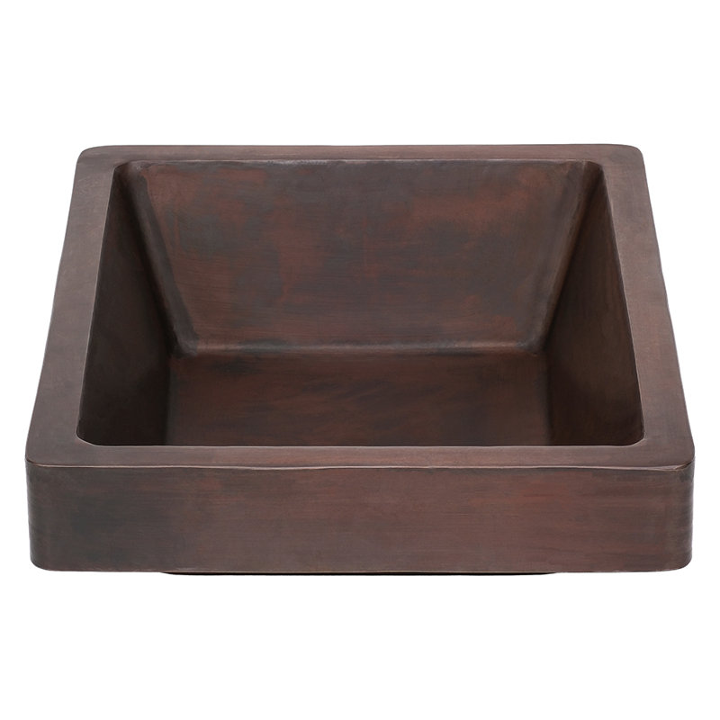 17" Rectangle Skirted Vessel Hammered Copper Sink, Oil Rubbed Bronze, Smooth Copper, Not Included