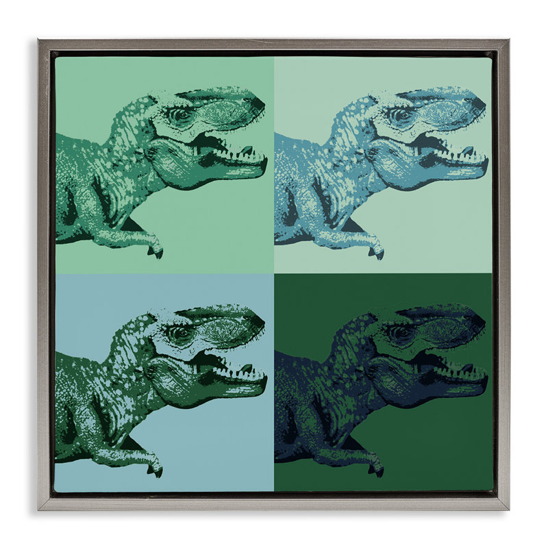Vieux dinosaure T-Rex, Cadre flottant gris lustré, H 25 po x l 25 po