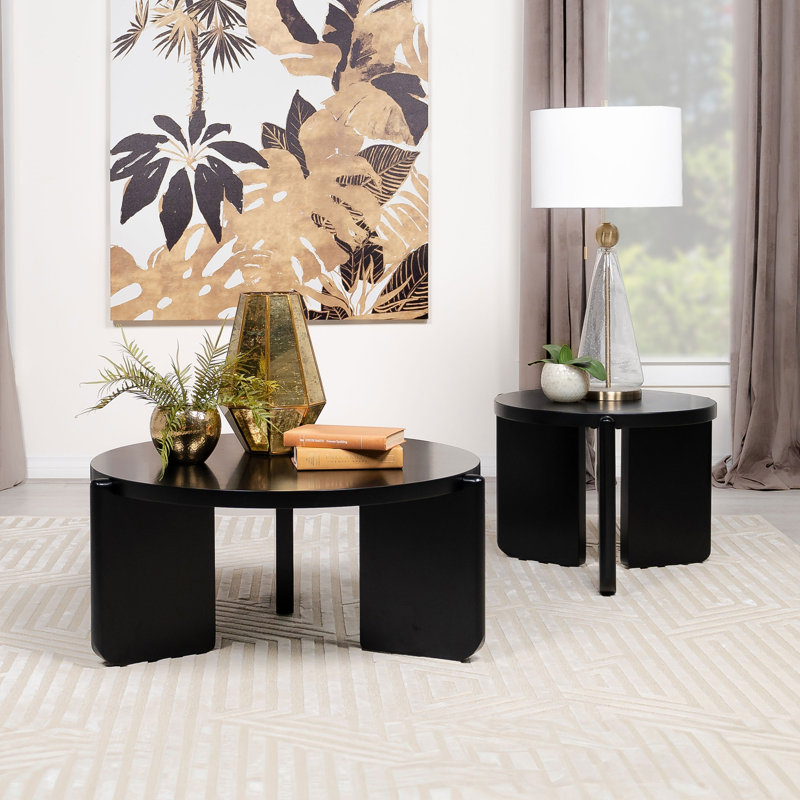 Table de bout noire ronde en bois massif