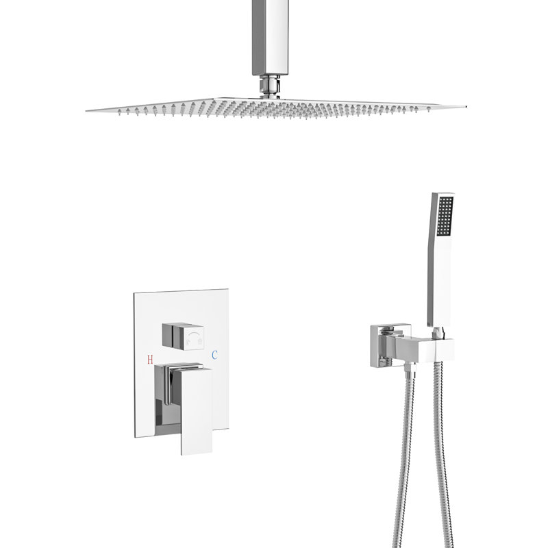 Dual Shower Head - 10 Inch Ceiling Mount With Rainfall And Handheld, Easy To Clean Nozzle Square In Mount, Handheld For Comfort