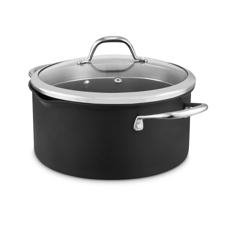 Good Food in partnership with Tower Hard Anodised Casserole Dish with Tempered Glass Lid, Pouring Lips, 10x Stronger Superior Ceramic Non-Stick Coating, Induction Compatible