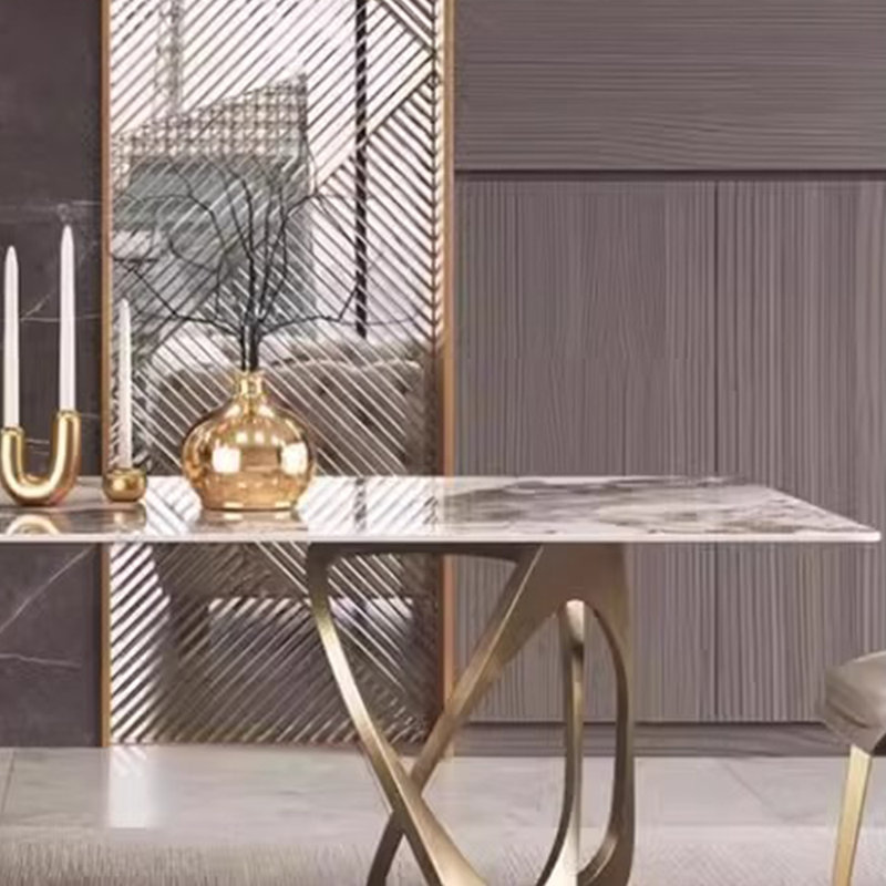 Table de salle à manger moderne en pierre frittée avec cadre en métal, H 29,5 po x L 62,9 po x l 31,4 po