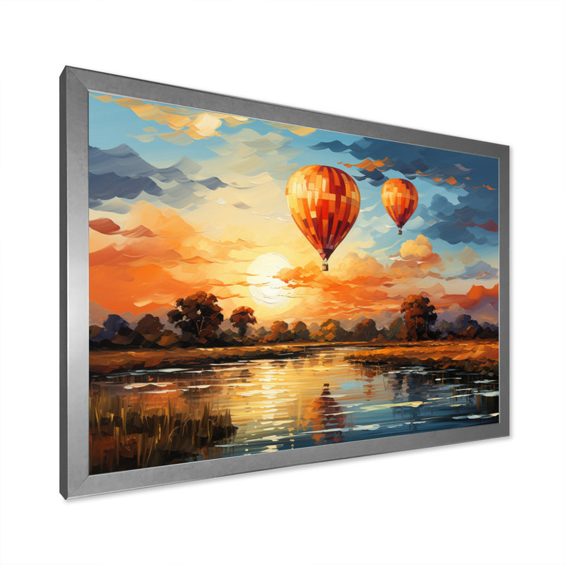 Ballon à air chaud rouge III - impression, Cadre simple argenté, H 12 po x l 20 po x P 1 po
