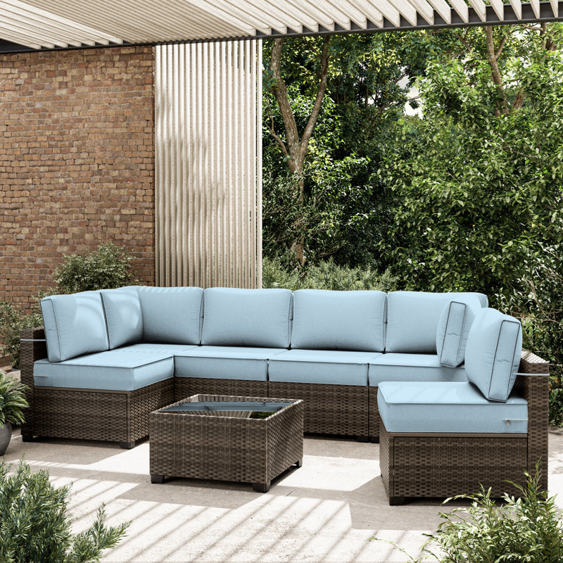 Outdoor 5" Replacement Cushion Set Seat/Back Cushions (Set Of 6 Cushions, 6 Backrests, 2 Corner Cushions)-Cushion Set Only