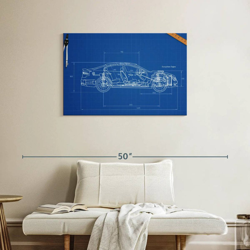 Car Blueprint, 24" H x 36" W