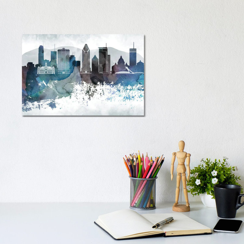 Montreal Bluish Skyline - Wrapped Canvas Print, 20.32cm H x 30.48cm W