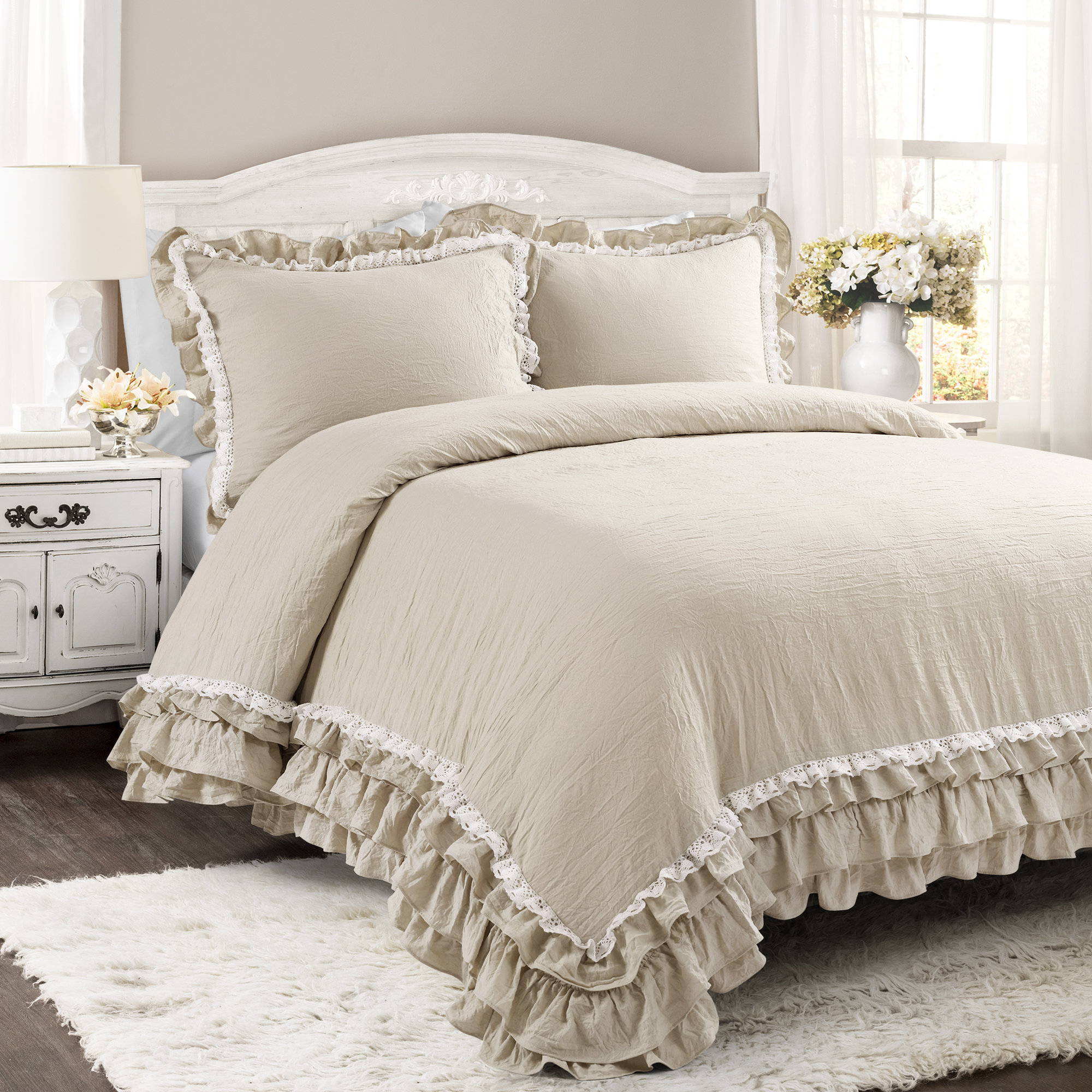 Lush Decor Ella Shabby Elegance Ruffle Lace Microfiber Comforter Set & Reviews | Wayfair