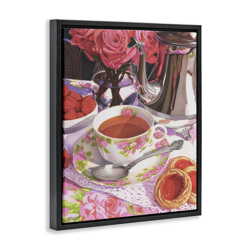«Tea & Strawberry Cookies», art mural encadré par Mardell Schuster, Cadre flottant noir de jais, H 21 po x l 17 po