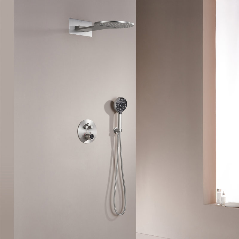 Rainier Thermostatic Rainfall Shower System with Rough in-Valve, Brushed Nickel