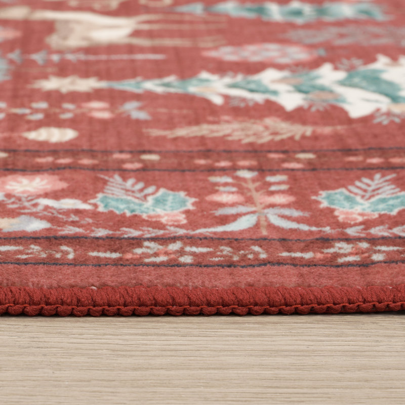 Tapis de jardin de Noël en velours perlé rétro pour le salon, la chambre à coucher ou le vestibule, Rectangle 6 pi x 9 pi