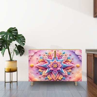 Buffet buffet avec rangement à motif de pastel abstrait et mandala avec 2 portes pour le salon et la cuisine