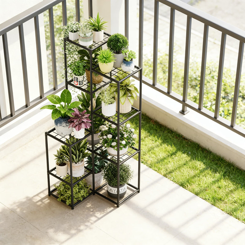 Grand support à plante d'angle pour plantes multiples - Étagère d'intérieur pour plantes en métal avec 8 niveaux de rangement pour patio