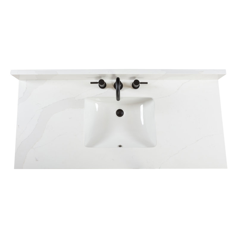 Adele 48" Free Standing Single Bathroom Vanity with Quartz Top, Black, Natural