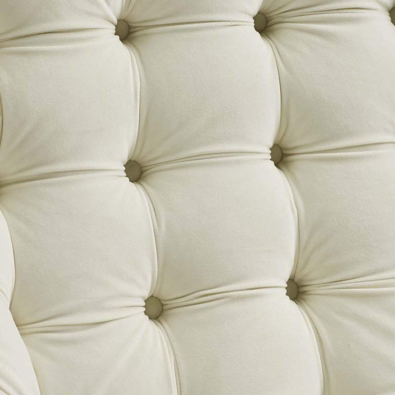 Suggest Button Tufted Upholstered Velvet Lounge Chair, Ivory