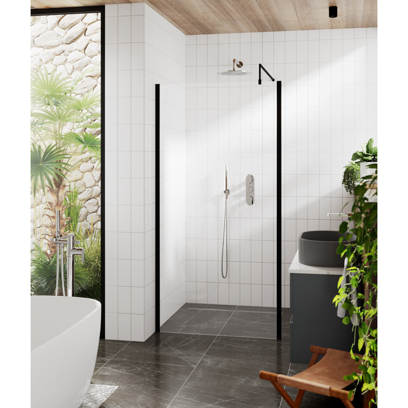 1100Mm Outer Framed Wetroom Screen With Support Bar, 195cm H x 70cm W x 1.4cm L