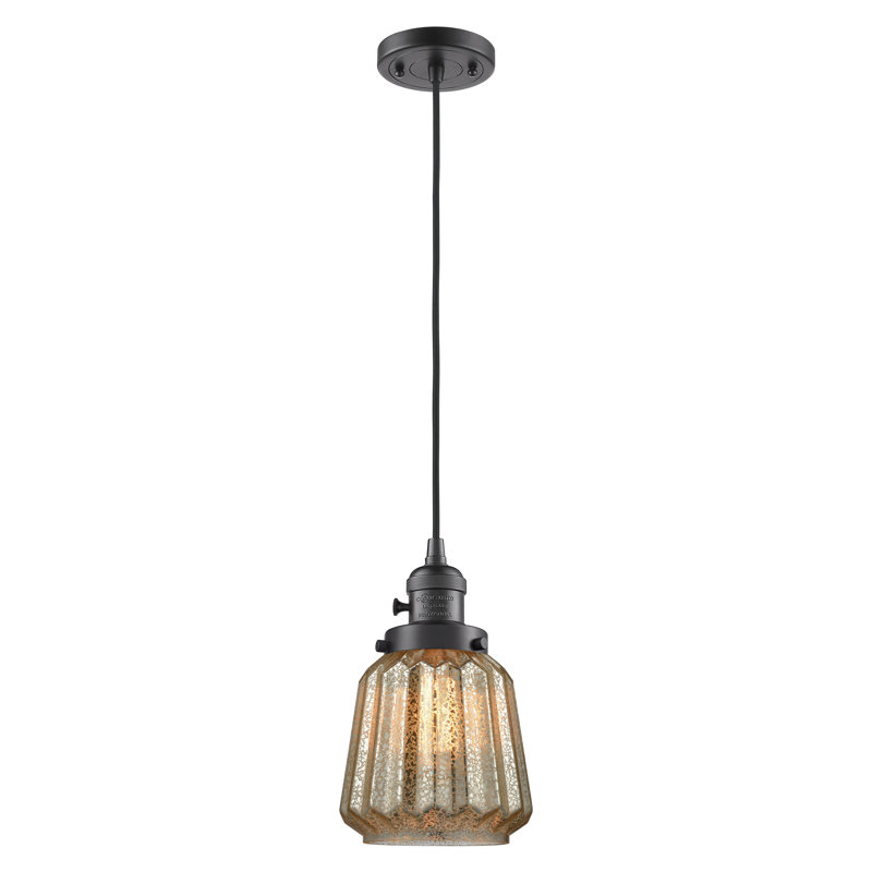 Franklin Restoration - Reidar - Mini luminaire suspendu à cordon de 7 po - Interrupteur marche / arrêt - Ampoule non incluse - Finition laiton brossé - Abat-jour mercure