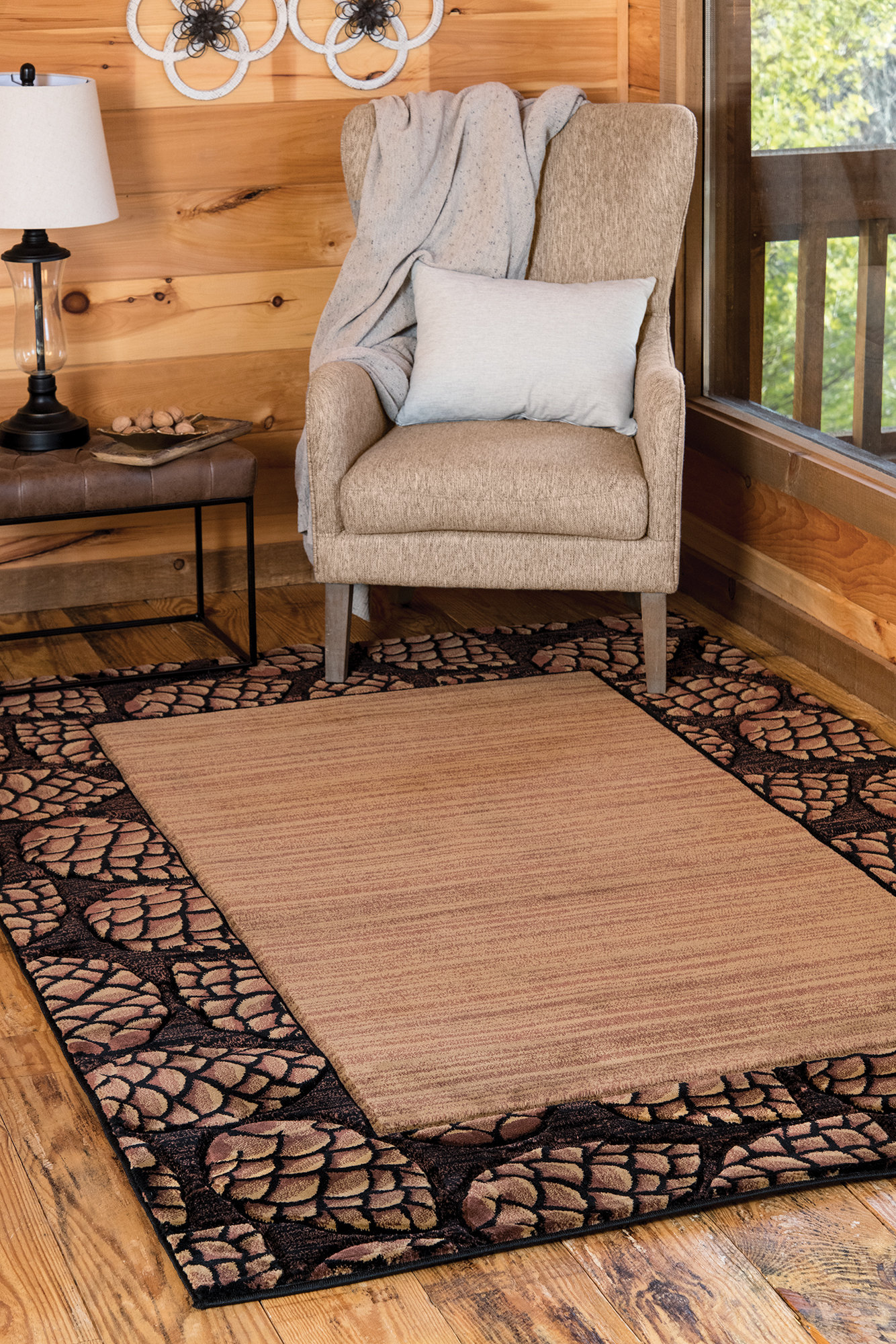 Timber Ridge Area Rug Millwood Pines Emerick Border Beige Area Rug | Wayfair