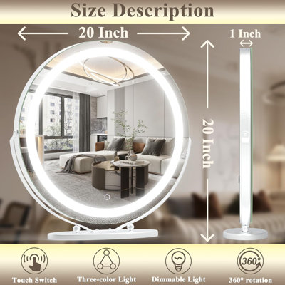 Jimya Stepless Dimmable Round LED Desktop Mirror with 360° Swivel