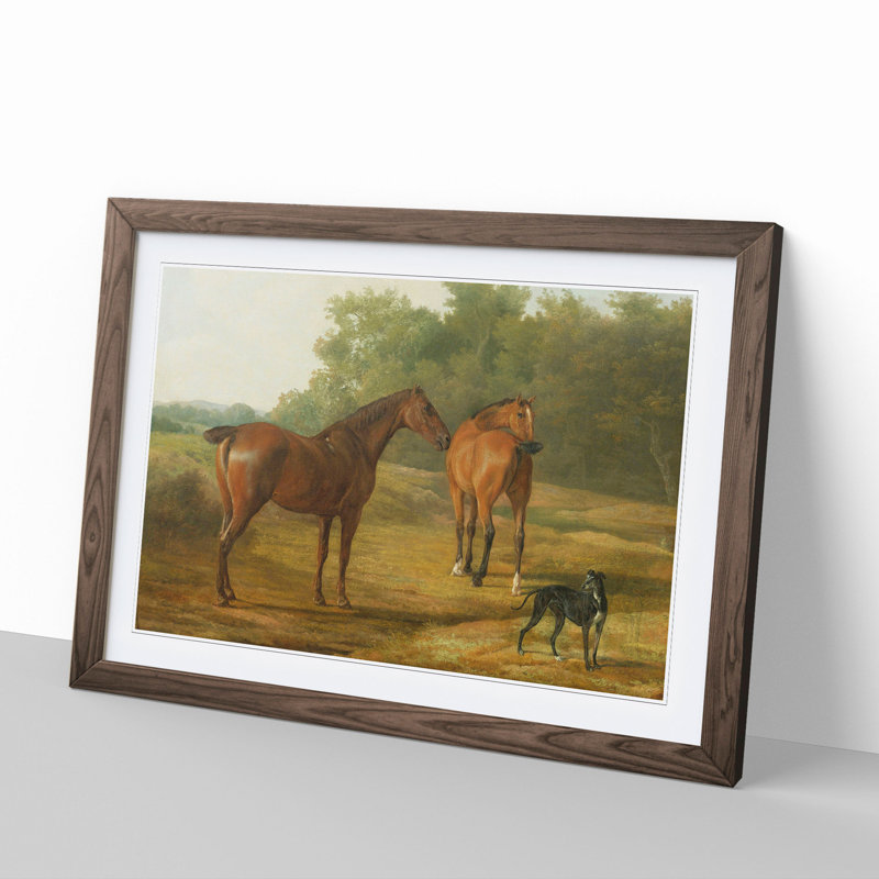 Horses and Hound by Jacques-Laurent Agasse - Picture Frame Painting, Walnut Framed, 36cm H x 48cm W x 2cm D