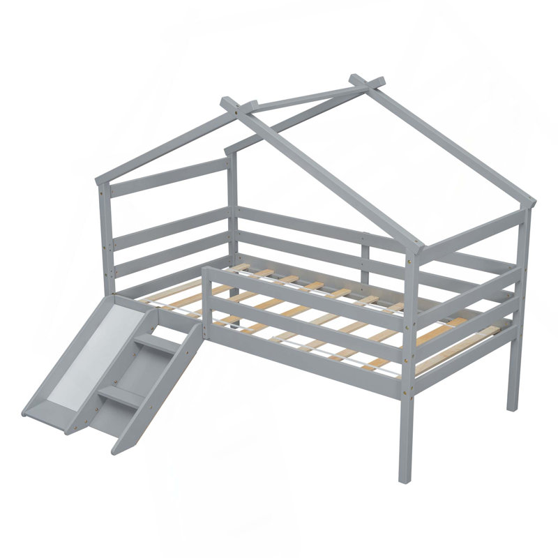 Lit mezzanine bas avec glissade, échelle et barrières de sécurité, Grey