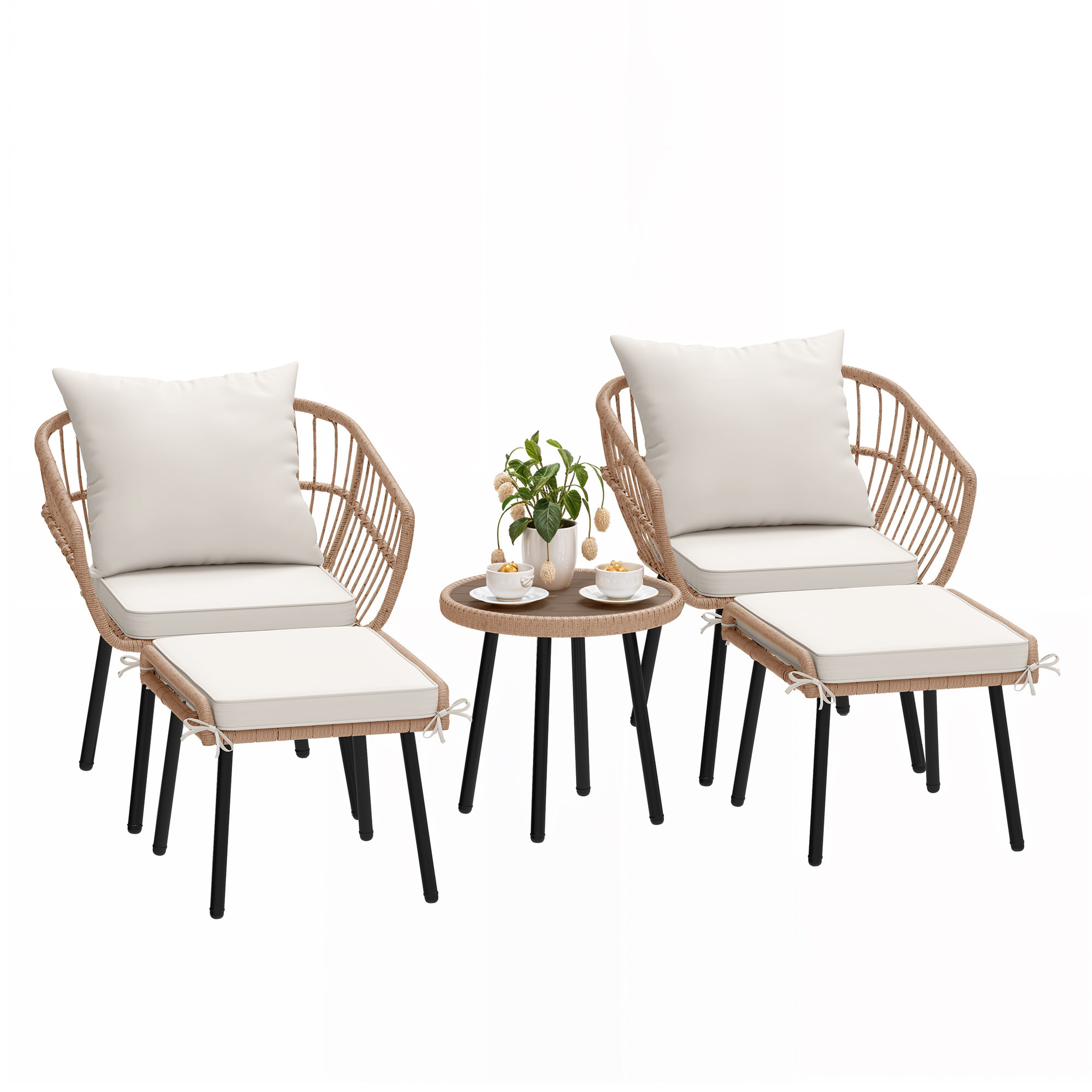 Bayou Breeze 5-Piece Wicker Patio Bistro Set with Ottomans