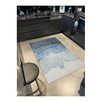 Tapis décoratif moderne bleu à motif abstrait lavable à la machine