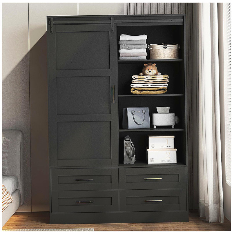 Armoire de rangement haute avec garde-robe de chambre à coucher, Noir
