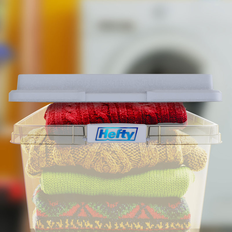 Hefty Hi-Rise Stackable Plastic Storage Container w/Lid, 6 Pack, Gray, 72 qt
