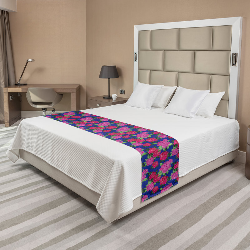 Ambesonne Floral Bed Runner 80's Look Peonies Pattern Multicolor
