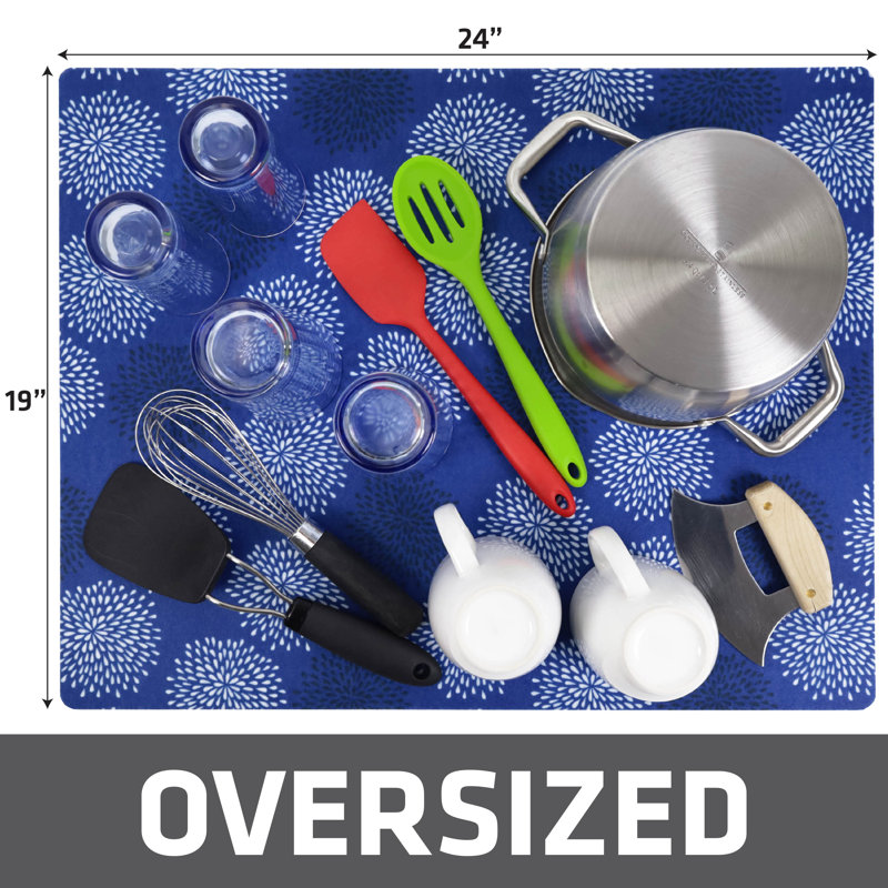 XL Dish Drying Mat, Kitchen Drip Pad - Absorbent, Waterproof, Slip-Resistant, Machine Washable (19" x 24") (Medicine Blue) (USA Made)